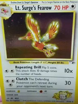 Pokemon TCG Gym Heroes Lt. Surge's Fearow 007/132 Unlimited HoloRare Very Clean! - Image 5