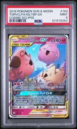 2019 Pokemon Sun & Moon Cosmic Eclipse #143 TGPI/CLFA/IGLYBF GX PSA 9 MINT COND - Image 1