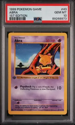 Pokemon Card Abra 43/102 1st Edition PSA 10 Shadowless Base Set - Image 1