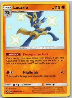 Lucario SV22/SV94 Shiny Rare Hidden Fates Shiny Vault Pokemon NM - Image 1