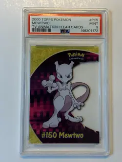 2000 Topps Pokemon TV #PC5 Mewtwo Clear Card Animation Series 2 PSA 9 MINT - Image 1