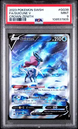 2023 POKEMON SWORD & SHIELD CROWN ZENITH #GG38 FULL ART/SUICUNE V PSA 9 - Image 1