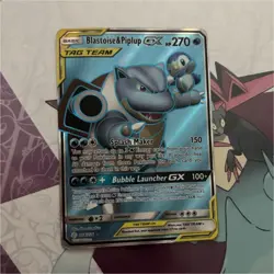 Pokemon Blastoise & Piplup GX 214/236 SM-Cosmic Eclipse Holo 270 HP - Image 1