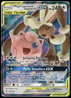 Pokemon Mega Lopunny & Jigglypuff GX Ultra Rare SM Cosmic Eclipse 165/236 NM - Image 1