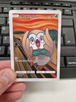Rowlett Munch Scream Art Card Full Art Holo Pokemon Fan Display - Image 1