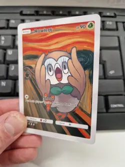 Rowlett Munch Scream Art Card Full Art Holo Pokemon Fan Display - Image 2