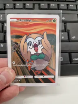 Rowlett Munch Scream Art Card Full Art Holo Pokemon Fan Display - Image 4