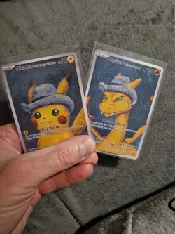 Van Gogh Pikachu & Charizard Grey Felt Hat Art Card Bundle Display Set - Image 2