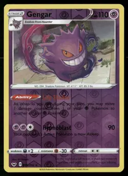 Gengar 085/202 Holo Rare Sword & Shield Pokemon Reverse Holo NM - Image 1