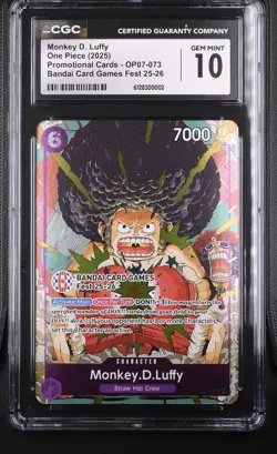 One Piece Afro Monkey D. Luffy Promo OP07-073 Bandai Card Games Fest CGC 10 - Image 1