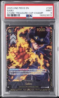 2025 ONE PIECE PROMOS STORE TREASURE CUP-CHAMPION #120 SABO PSA 9 - Image 1