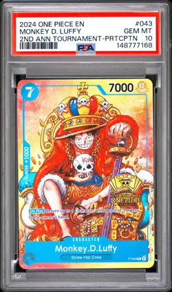 Monkey D. Luffy PSA10 2024 One Piece Promos 2nd Ann Tournament-Prtcptn #043 - Image 1