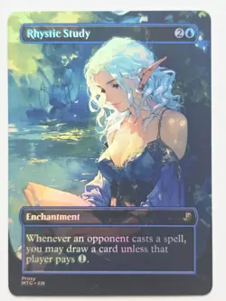 Waifu style Rhystic Study 01 Foil-Altered Art Custom MTG Enchantment - Image 1