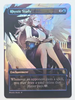 Waifu style Rhystic Study 02 Foil-Altered Art Custom MTG Enchantment - Image 1