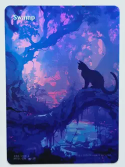 Ink painting style Cat Swamp By LV 03 Foil-Altered Art Custom MTG Basic Land - Image 1