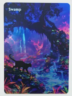 Ink painting style Cat Swamp By LV 04 Foil-Altered Art Custom MTG Basic Land - Image 1