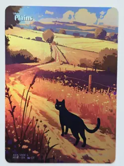 Ink painting style Cat Plains By LV 02 Foil-Altered Art Custom MTG Basic Land - Image 1