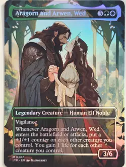 Comic style Aragorn and Arwen, Wed 01 Foil-Altered Art Custom MTG Creature - Image 1