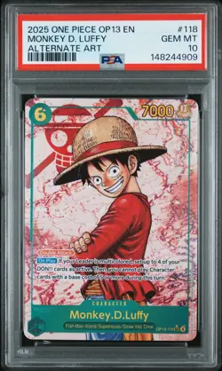 2025 ONE PIECE OP13 EN CARRYING ON HIS WILL MONKEY D. LUFFY SEC ALT ART PSA 10 - Image 1