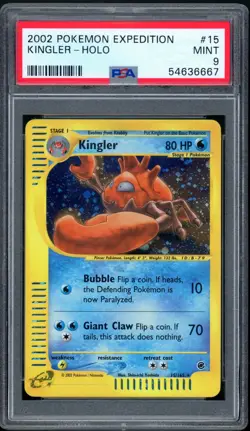 2002 Pokemon Unlimited Expedition 15/165 Kingler Holo PSA MINT 9 - Image 1