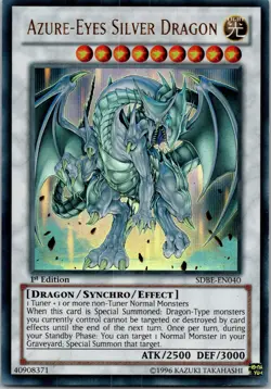 Yugioh Azure-Eyes Silver Dragon SDBE-EN040 1st Edition Ultra Rare NM - Image 1