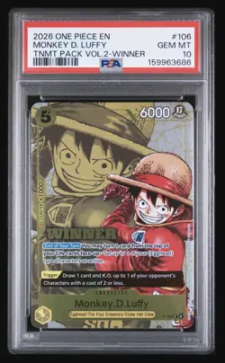 Monkey.D.Luffy (Winner Pack 2026 Vol. 2) One Piece Promo P-106 PSA 10 (pop 3) - Image 1
