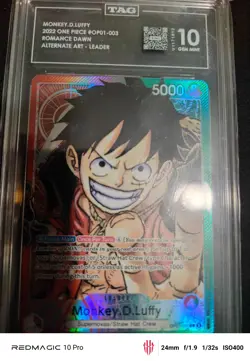 PSA 10 Monkey D. Luffy OP01-003 Romance Dawn Alt Art Leader Holo 5000 - Image 2
