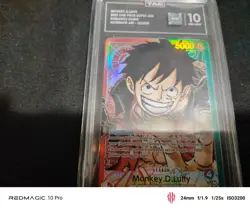 PSA 10 Monkey D. Luffy OP01-003 Romance Dawn Alt Art Leader Holo 5000 - Image 4