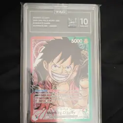 PSA 10 Monkey D. Luffy OP01-003 Romance Dawn Alt Art Leader Holo 5000 - Image 5