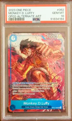 2023 ONE PIECE OP02-PARAMOUNT WAR ALTERNATE ART #062 MONKEY D. LUFFY PSA 10 - Image 1