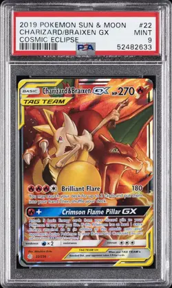 2019 POKEMON SUN & MOON COSMIC ECLIPSE #22 CHARIZARD & BRAIXEN GX PSA 9 - Image 1