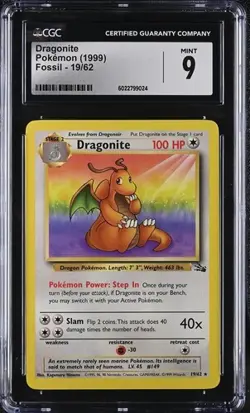 CGC 9 Pokemon English Dragonite 19/62 1999 Fossil - Unlimited - Image 1