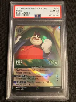 2025 DISNEY LORCANA RISE OF THE FLOODBORN EN 2 CARD PETE ENCHANTED #209 PSA 10 - Image 1
