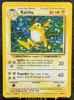 1999 Base Set Raichu Holo Foil #14/102 Rare WOTC Pokemon Card TCG! - Image 1