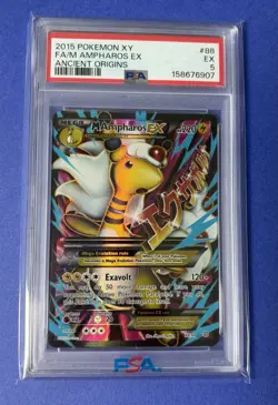 2015 Pokemon XY FA/M Ampharos ex Ancient Origins #88 PSA 5 EX - Image 1