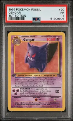 1999 POKEMON FOSSIL 1ST EDITION #20 GENGAR PSA 1 - Image 1