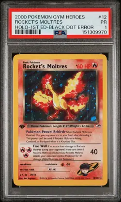 2000 POKEMON GYM HEROES HOLO-1ST EDITION-BLACK DOT ERR ROCKET'S MOLTRES PSA 1 - Image 1