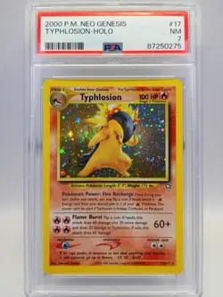 Pokemon TCG Neo Genesis Typhlosion 17/111 Holo Unlimited 2000 ENG PSA 7 SWIRL - Image 1