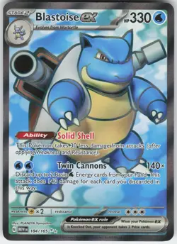 Blastoise ex 184/165 Ultra Rare 151 Pokemon Near Mint - Image 1