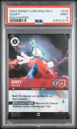 2024 DISNEY LORCANA EN 4-URSULA'S RETURN ENCHANTED #214 GOOFY - SUPER GOOF PSA 9 - Image 1