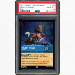 2023 DISNEY LORCANA THE FIRST CHAPTER 154/204 MICKEY MOUSE DETECTIVE FOIL PSA 10 - Image 1