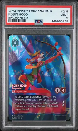 2024 Disney Lorcana EN 5-Shimmering Skies Robin Hood PSA 9 #215 - Image 1