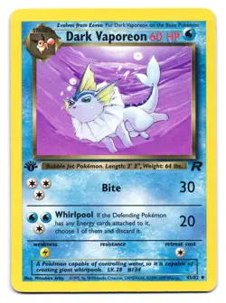 Dark Vaporeon 45/82 Uncommon Team Rocket Pokemon 1st Edition MP - Image 1