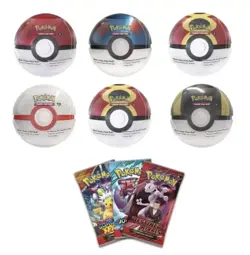 1x Random Sealed Pokemon Pokeball w/ 3x TCG Booster Packs & stickers inside - Image 1