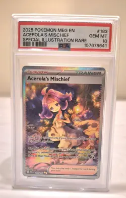PSA 10 ACEROLA'S MISCHIEF 183/132 SIR - MEGA EVOLUTION - GRADRD POKEMON CARD - Image 1