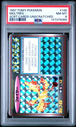 1997 TOMY POKEMON SCRATCH CARDS UNSCRATCHED #146 MOLTRES PSA 8 - Image 1