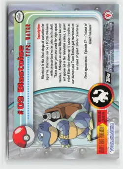 1999 Topps Pokemon TV Animation Series Back #9 Blastoise - Image 2
