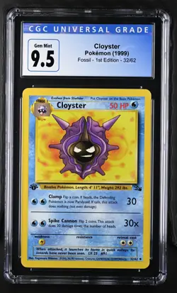 CGC Gem MINT 10 (blue label 9.5) Pokemon Cloyster 32/62 1999 Fossil 1st Edition - Image 1