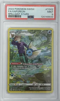 PSA 9 Vaporeon TG02/TG30 Swsh09: Brilliant Stars Trainer Gallery Holo Pokemon - Image 1