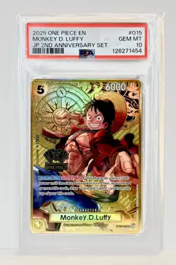 2025 ONE PIECE JAPANESE 2ND ANNIVERSARY SET #015 MONKEY D. LUFFY PSA 10 - Image 1
